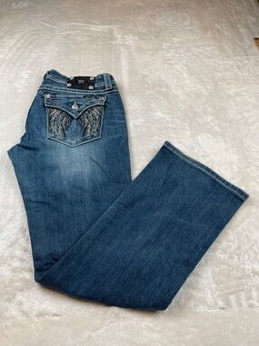 Miss Me Indigo Bootcut Jeans with Fringed Embellished Pocket